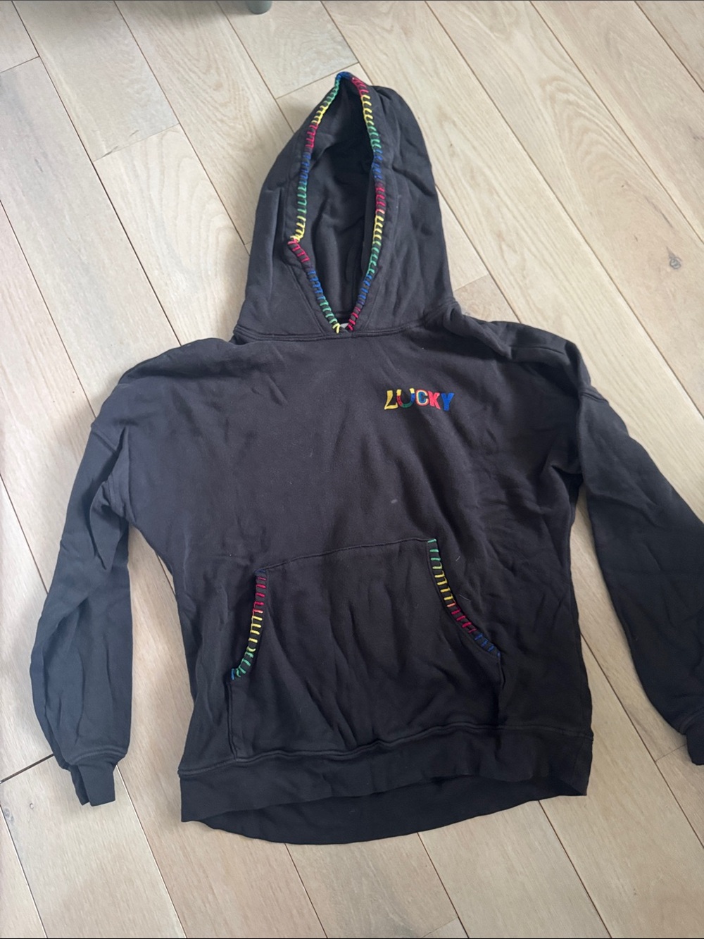 Lauren Moshi Black Hoodie with Rainbow Trim